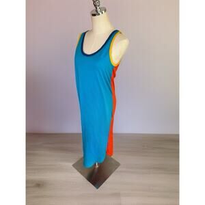 1990’s Colorful Cotton Bodycon Sleeveless Dress Midi Bright Colors Med Vintage